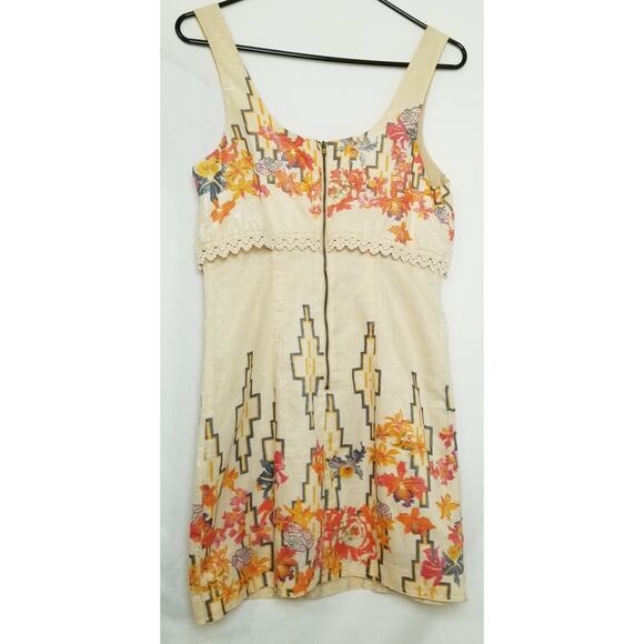 FREE PEOPLE Mini Spring Summer Sun Dress Cotton Blend Floral Zip Back Size 2 - Picture 3 of 7